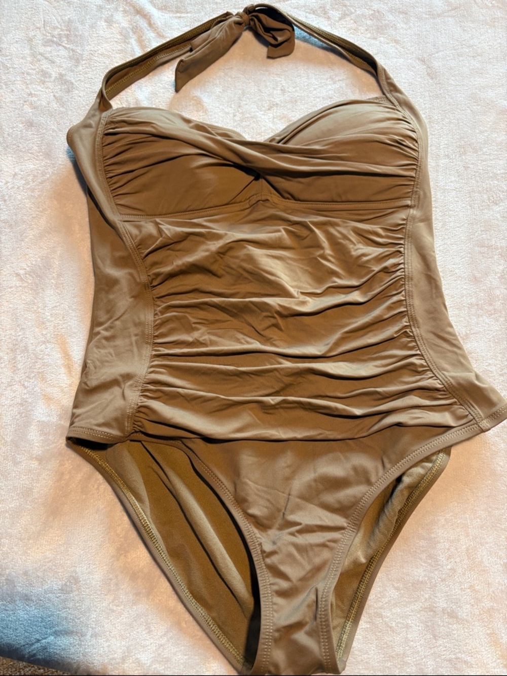 Liz Claiborne Olive Green Ruched One-Piece Swimsuit
